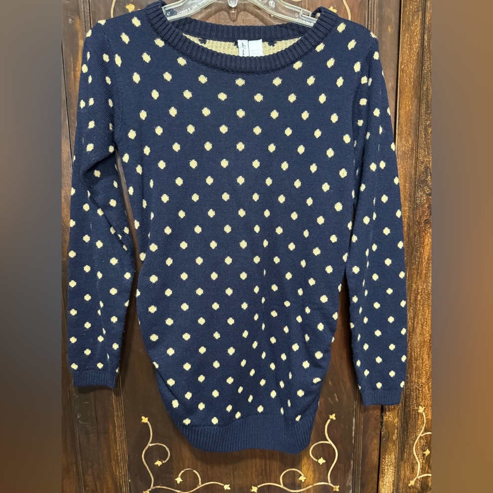 Oh! Mamma Blue Maternity with Yellow and navy polka dot Crew Neck Sweater